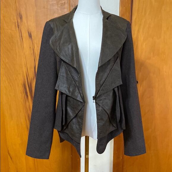 Ryu | Brown Asymmetrical Drape Zip Jacket Peplum Unique Distressed Mad Max - Picture 5 of 11